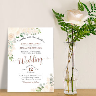 Champagne Blush Watercolor Floral Wedding Invitation