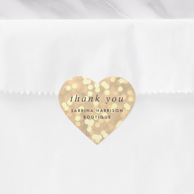 Champagne Bokeh | Personalised Business Thank You Heart Sticker (Creator Uploaded)