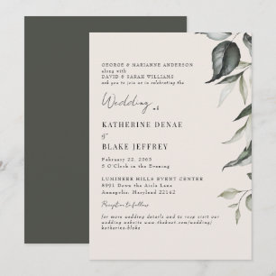 Champagne Botanical Foliage Website Wedding Invitation