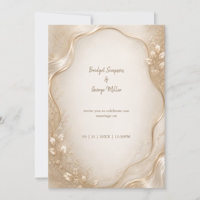 Champagne Botanical metallic Wave wedding  Invitation (Front)