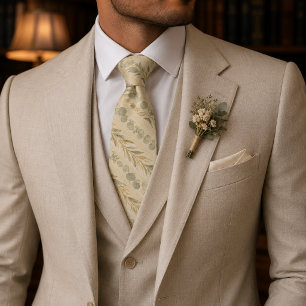 Champagne Botanical Stripe Luxury Wedding Tie