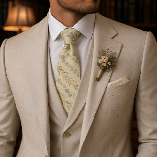Champagne Botanical Stripe Luxury Wedding Tie