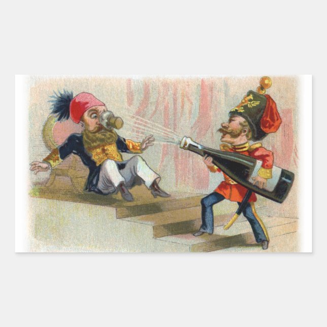 Champagne Bottle Cork Goes Astray Rectangular Sticker (Front)