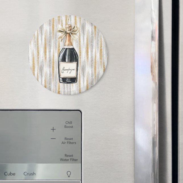 Champagne Bottle Happy New Year's Eve Silver Gold Magnet (In Situ (Fridge))