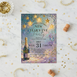 Champagne Bottle Oil Painting New Year's Eve Party Invitation