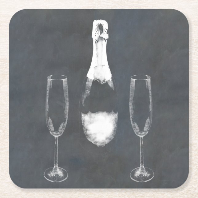 Champagne Bottle Square Paper Coaster (Front)