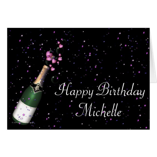 Champagne Bottle w Confetti Happy Birthday Card (Front Horizontal)