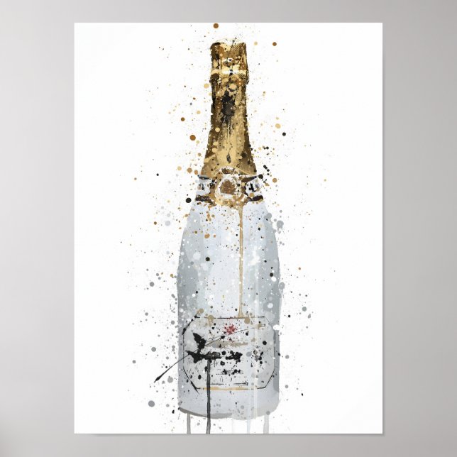 Champagne Bottle Wall Art Print 'Blanc' (Front)