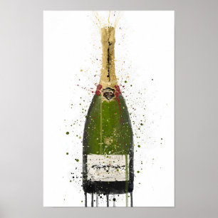 Champagne Bottle Wall Art Print 'Olive Green'