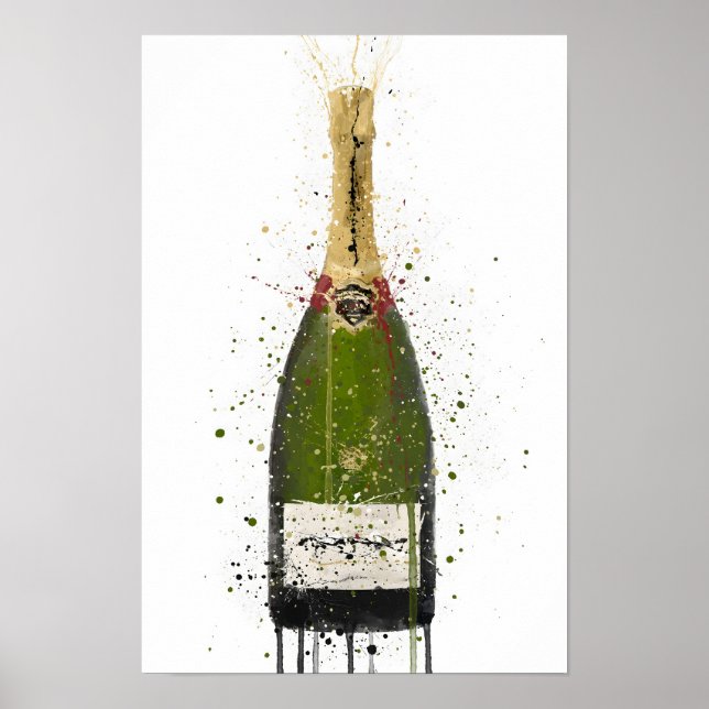Champagne Bottle Wall Art Print 'Olive Green'  (Front)