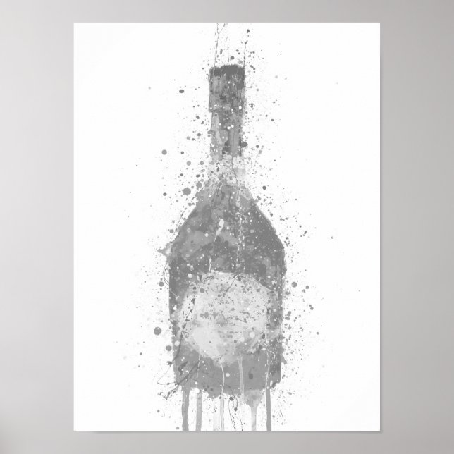 Champagne Bottle Wall Art Print 'Rosy' Grey (Front)