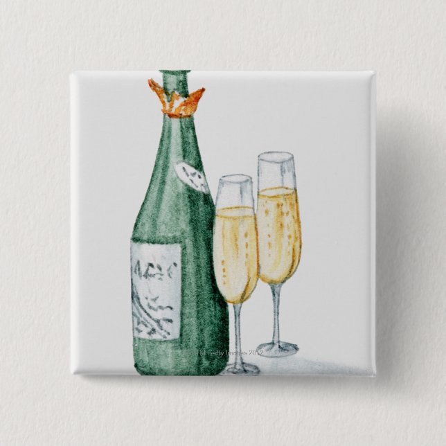 Champagne Bottles and Two Glasses 15 Cm Square Badge (Front)