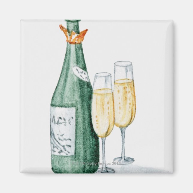 Champagne Bottles and Two Glasses Magnet (Front)