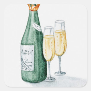 Champagne Bottles and Two Glasses Square Sticker