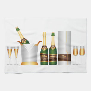 champagne bottles tea towel