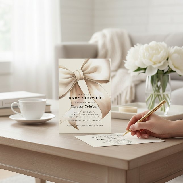 Champagne Bow Baby Shower QR code Invite (Creator Uploaded)