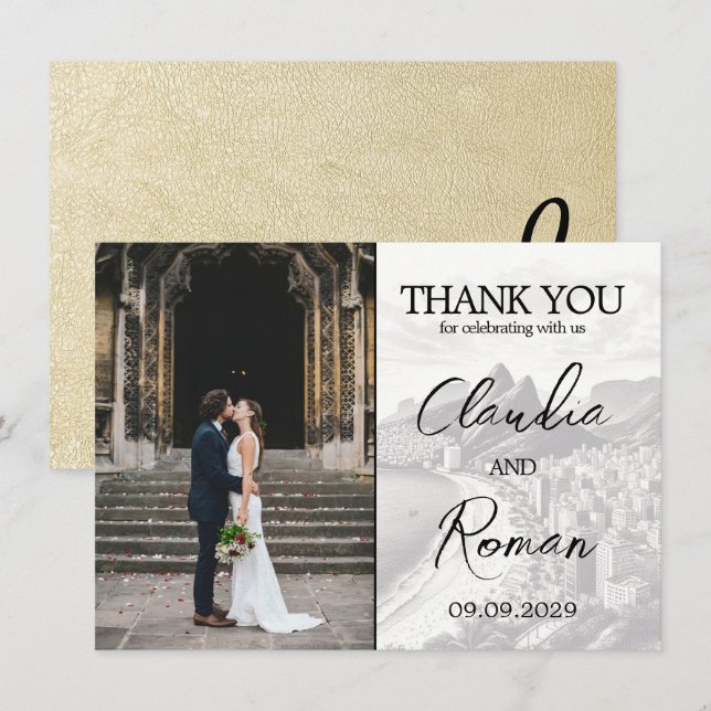 Champagne Brazil Passport Thank You Card (Front/Back)