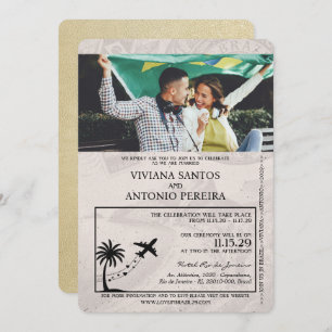 Champagne Brazil Passport Wedding Invitation