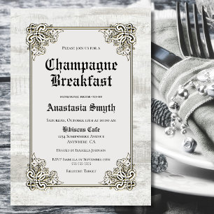 Champagne Breakfast Rustic Bleached Wood Invitation