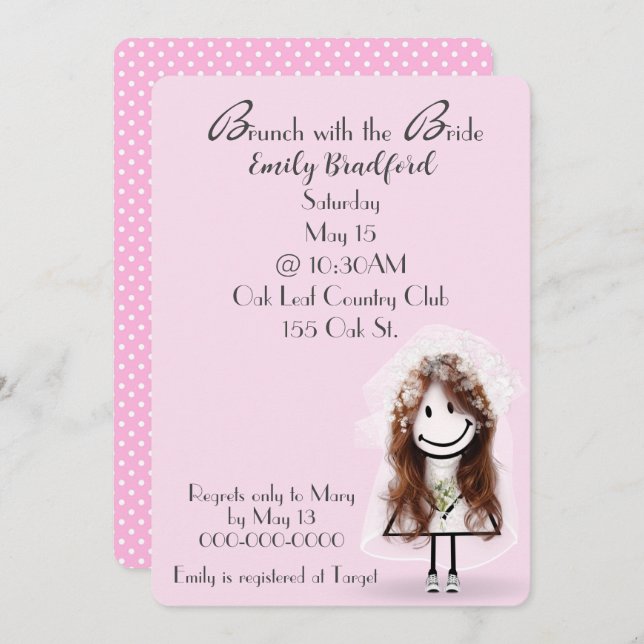 Champagne Bridal Brunch Stick Figure Girl Invitation (Front/Back)