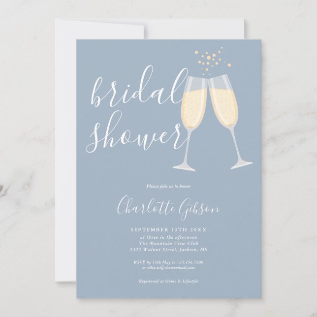 Champagne Bridal Shower Dusty Blue Invitation (Front)