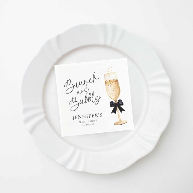 Champagne Bridal Shower Napkin (Elegant Gold and Black Brunch and Bubbly Paper Napkins)