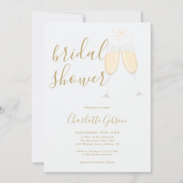 Champagne Bridal Shower QR Code Gold Invitation (Front)