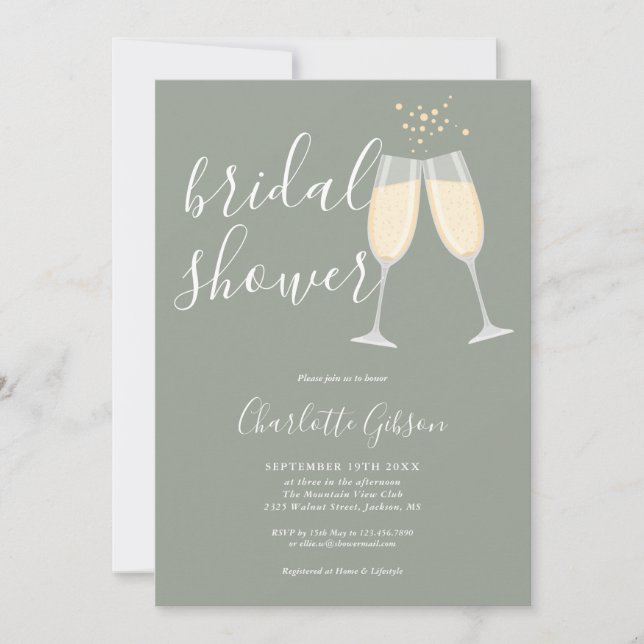 Champagne Bridal Shower QR Code Sage Green Invitation (Front)