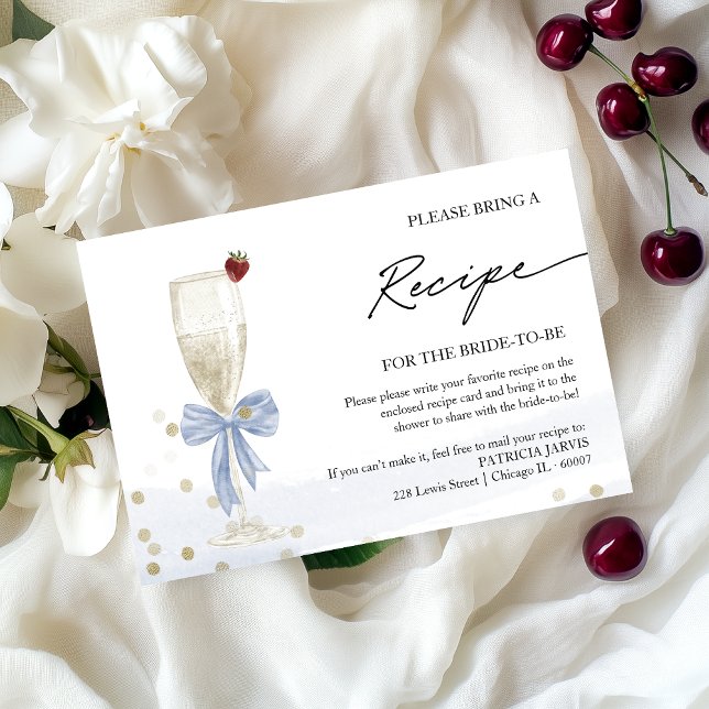 Champagne Bridal Shower Recipe Request Enclosure  Invitation (Creator Uploaded)
