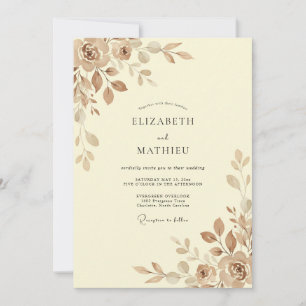 Champagne Bronze Petal Wedding Invitation