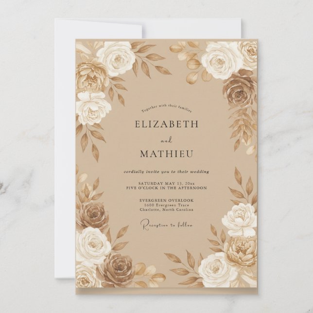Champagne Bronze Rose Wedding Invitation (Front)