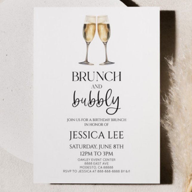 Champagne Brunch and Bubbly Birthday Party Brunch Invitation (Creator Uploaded)