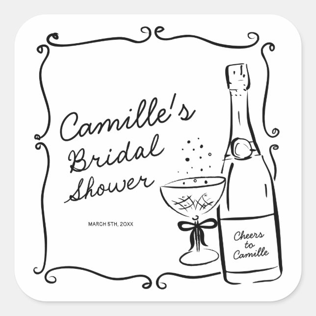Champagne Brunch and Bubbly Bridal Shower Square Sticker (Front)