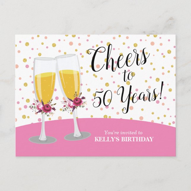 Champagne  Brunch and Bubbly cheers birthday Invitation Postcard (Front)