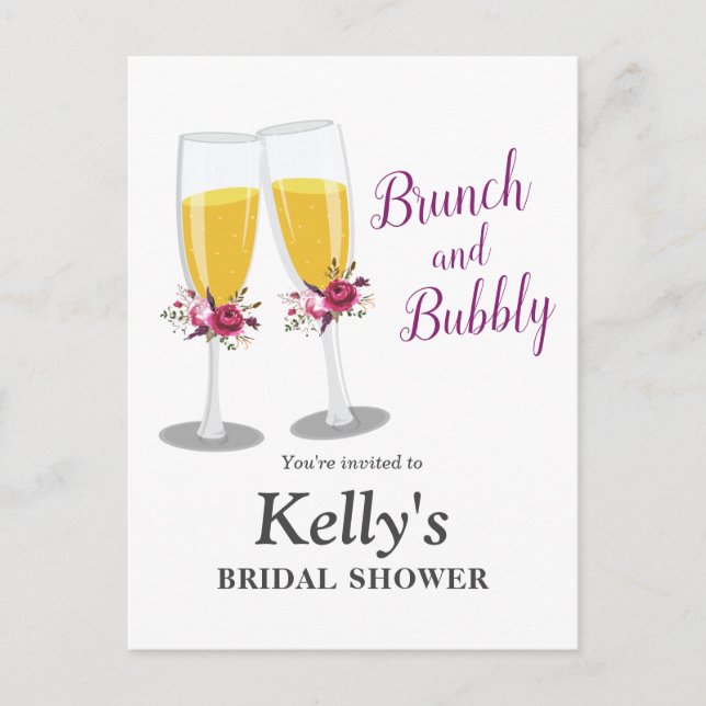 Champagne  Brunch and Bubbly cheers birthday Invitation Postcard (Front)