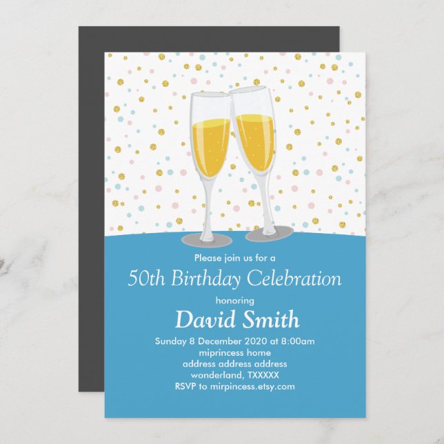 Champagne  Brunch and Bubbly cheers Invitation (Front/Back)