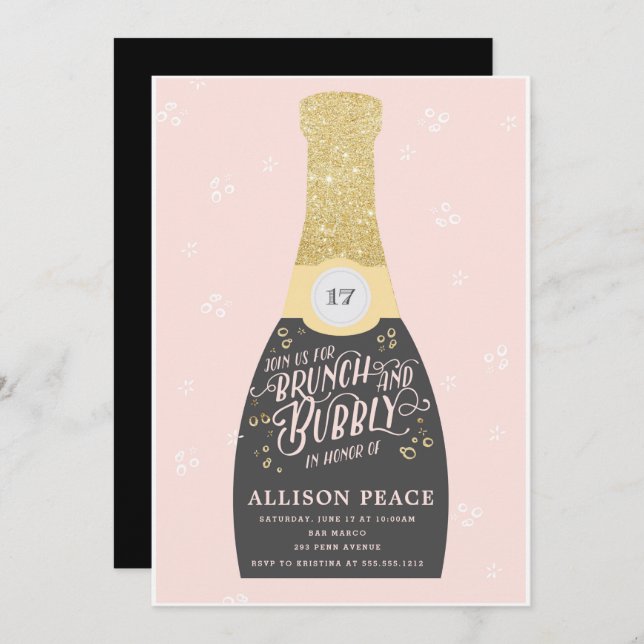 Champagne Brunch and Bubbly Shower Invitation (Front/Back)