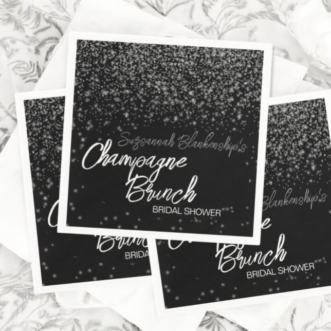  Champagne Brunch Bridal Shower Silver Bokeh Napkin (Champagne Brunch paper napkin template)