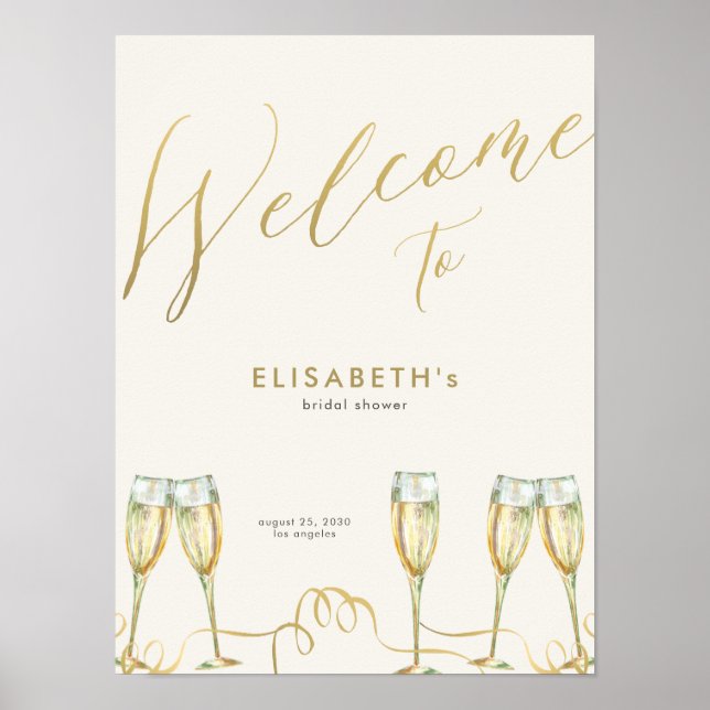 Champagne brunch bubbly bridal shower welcome sign (Front)