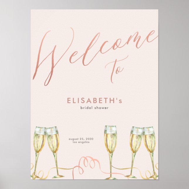 Champagne brunch bubbly bridal shower welcome sign (Front)