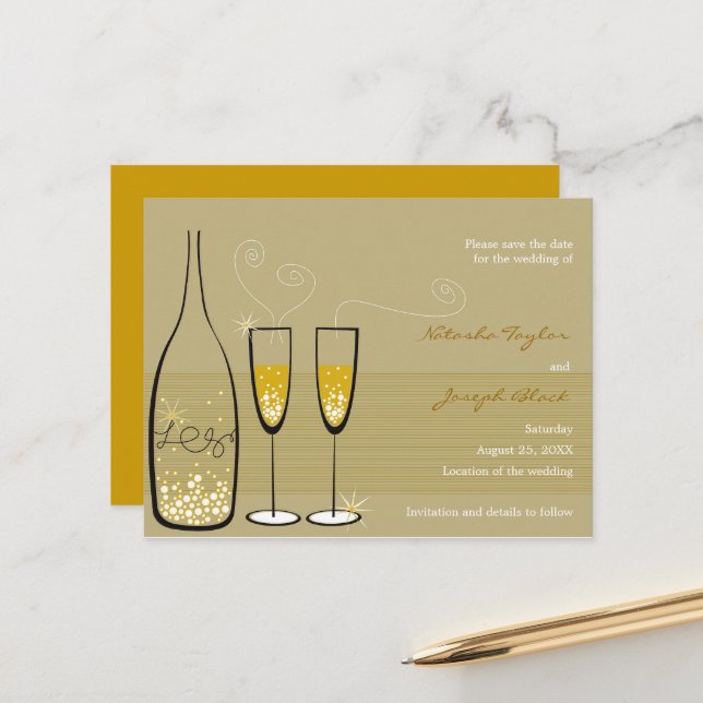 Champagne Bubbles Celebration Save The Date Announcement Postcard (Front/Back In Situ)