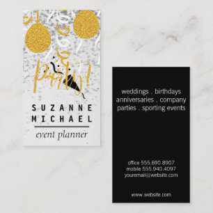 Champagne Bubbles Confetti Party   Gold Party Business Card