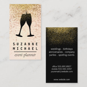Champagne Bubbles   Glasses   Gold Confetti Business Card