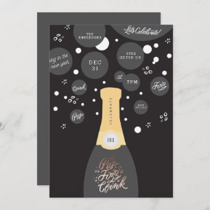 Champagne Bubbles   New Years Eve Party Invitation