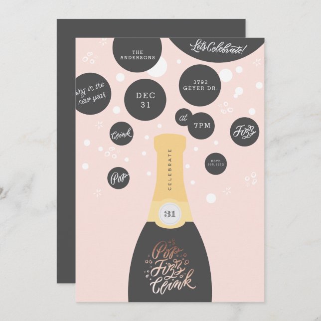 Champagne Bubbles | New Years Eve Party Invitation (Front/Back)