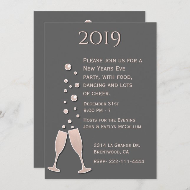 Champagne Bubbles New Years Eve Party Invitation (Front/Back)