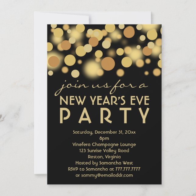 Champagne Bubbles New Year's Eve Party Invitations (Front)