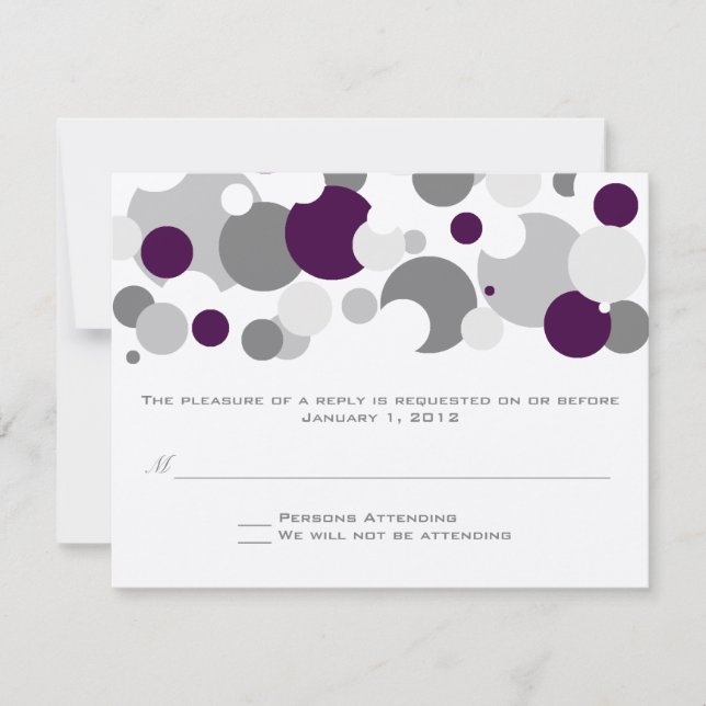 Champagne Bubbles Purple/Silver RSVP Card (Front)