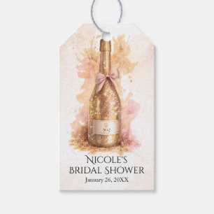 Champagne Bubbly & Gold Glitter Bridal Shower Gift Tags