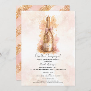 Champagne Bubbly & Gold Glitter Bridal Shower Invitation